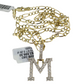 10k Gold Figaro Chain M Diamond Initial Pendant 3mm 20-28 inch SET Necklace