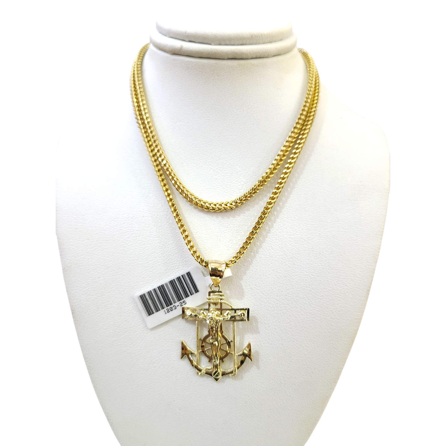Real 10k Gold Franco Chain Anchor Charm Pendant Necklace SET 2.5mm 18"-26"