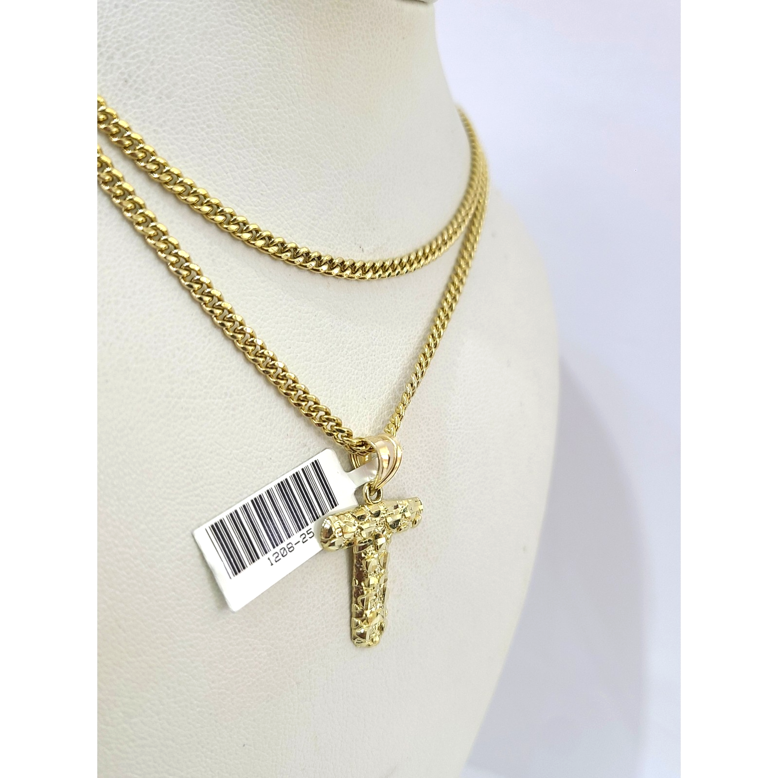 Real Gold 10k Chain Miami Cuban Link Necklace 2.5mm T Initial Charm Pendant SET