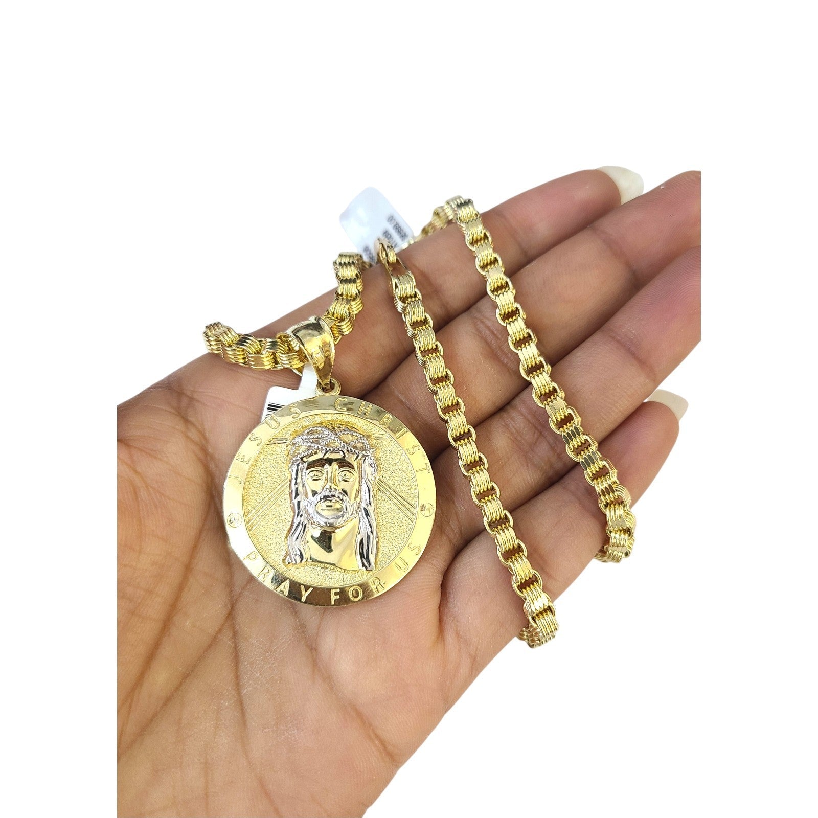 10K Gold Byzantine Chain Jesus Christ 20"-28" 4mm Pendant Charm Necklace SET