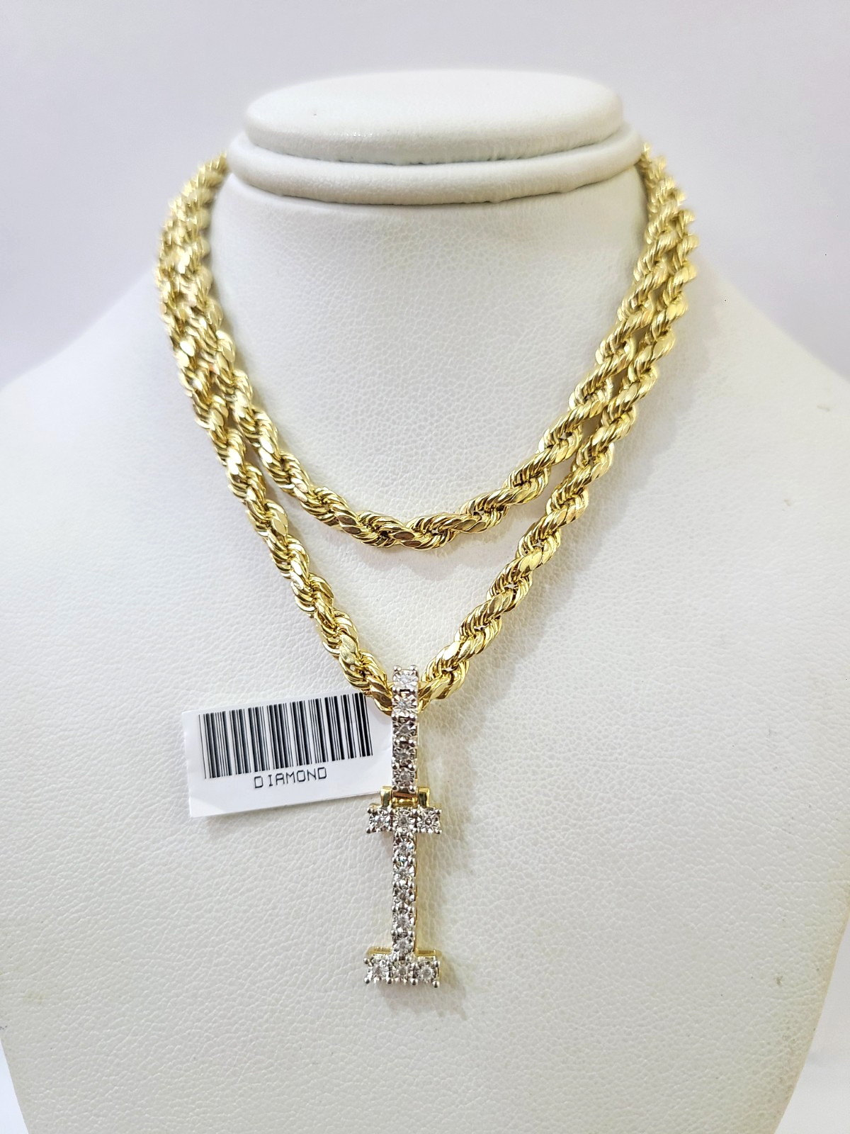 10k Rope Chain I Diamond Initial Charm Necklace Pendant Set 4mm 20"-30" Gold