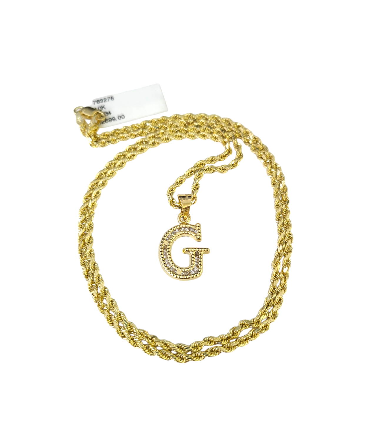 10k 2.5mm Rope Chain G Initial Alphabet Pendant 16"-28" Gold Set Charm Necklace