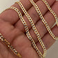 Solid 14k Diamond Cut Two Tone Gold Curb Cuban Link Chain 22" 4mm Necklace