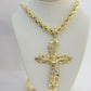 14k Yellow Gold Cross Nugget Jesus Crucifix Pendant 3.5 Inch 14kt Gold Mens REAL