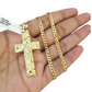 10k Gold Chain Cuban Curb 3mm Necklace Nugget Cross Charm Pendant Set 18"-28"