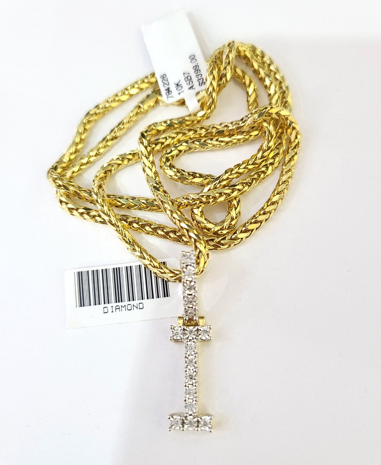 REAL 10k Yellow Gold Palm Chain I Diamond Initial Pendant Charm 3mm SET Necklace