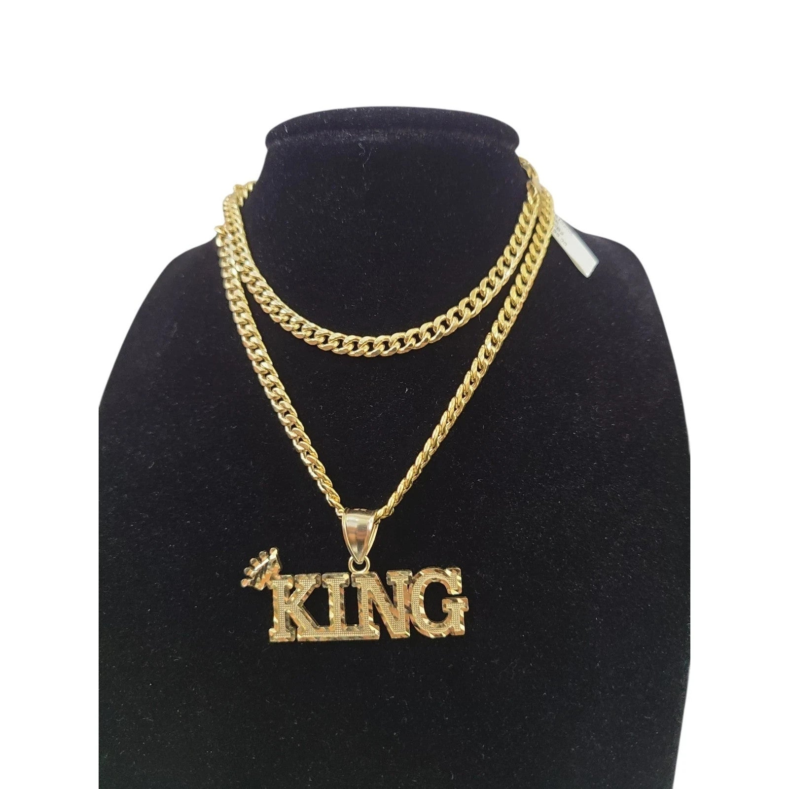 10K Yellow Gold Miami Cuban Link Chain Set KING Charm Pendant 4.5mm 18-28"