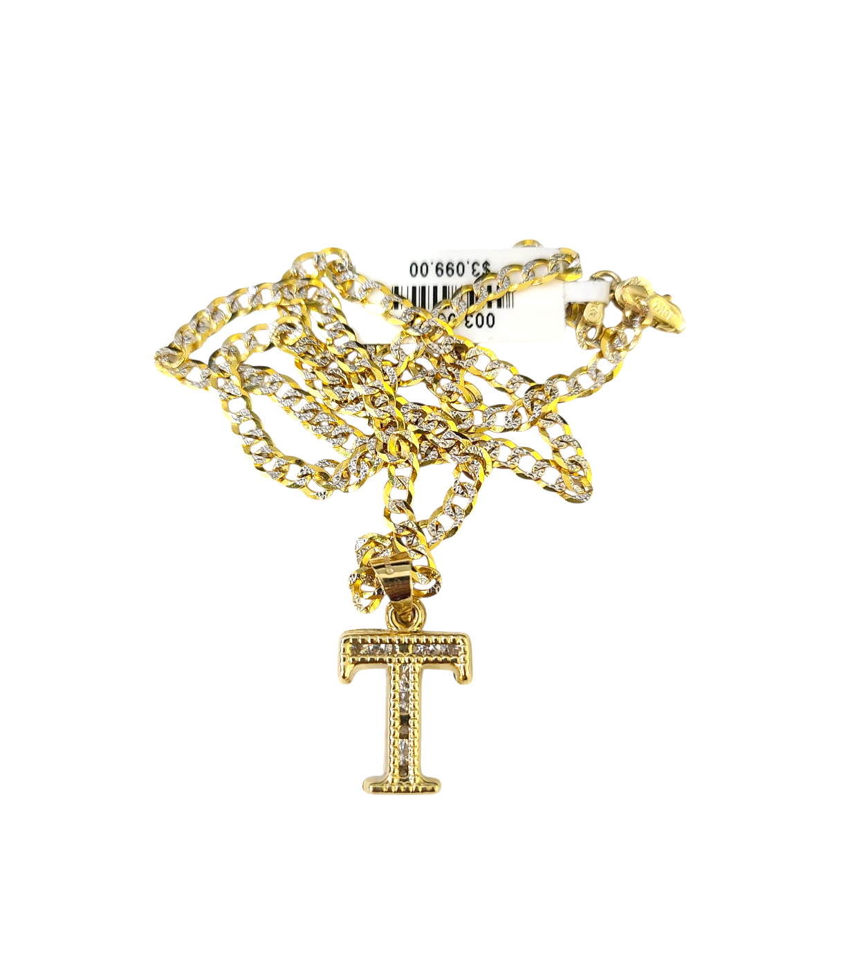 10k Gold Cuban Curb Chain Necklace T Initial Alphabet Pendant Charm 3mm Necklace