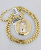 Real 10k Gold Byzantine Necklace Jesus Christ Charm SET Chain 20"-30" 4mm