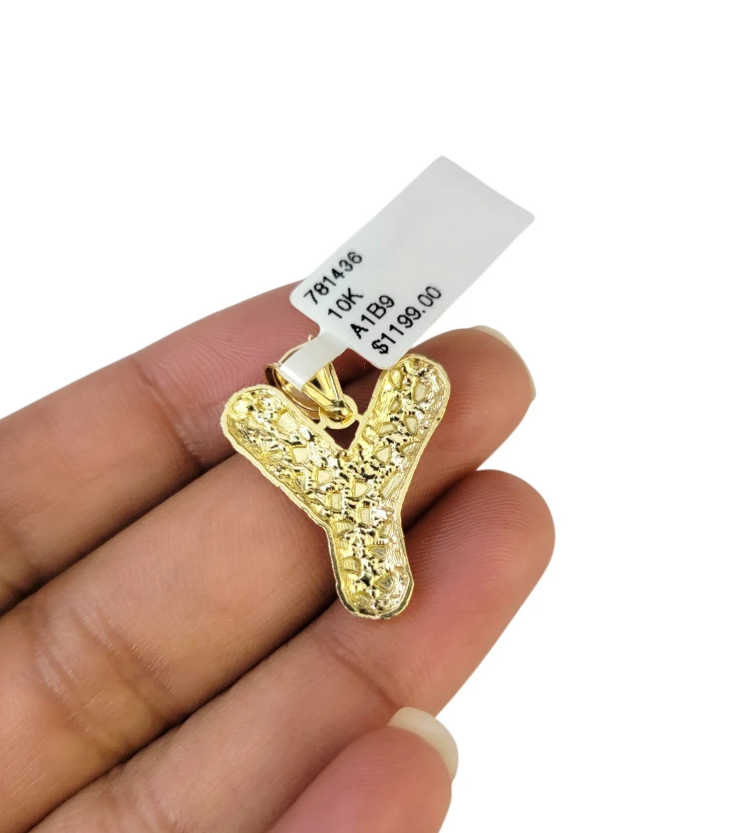 Real 10k Rope Chain Y Necklace Nugget Initial Charm 3mm 18"-28" Set Pendant Gold