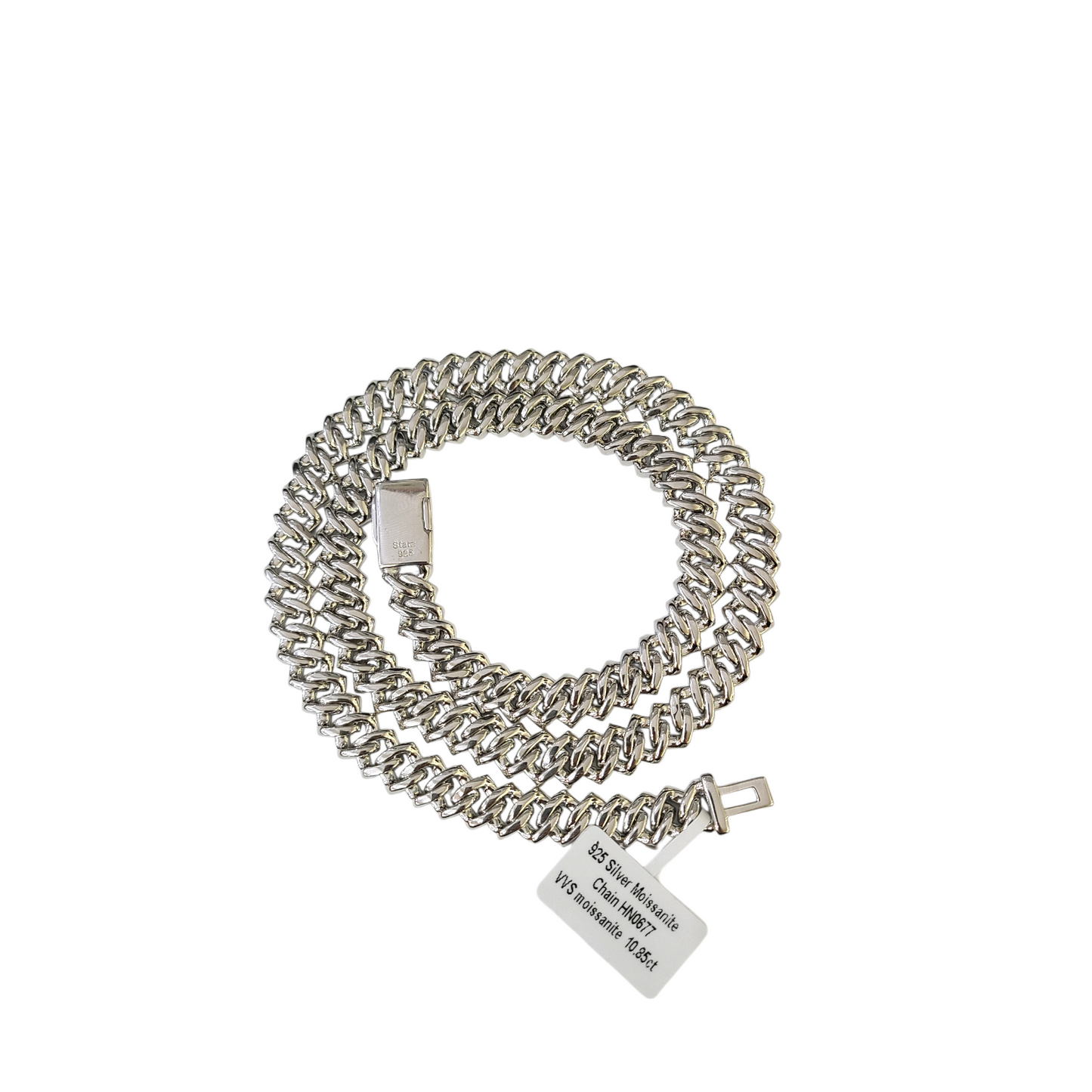 Moissanite Necklace Cuban Link Chain Real 925 Silver 22 Inch 10mm For Ladies