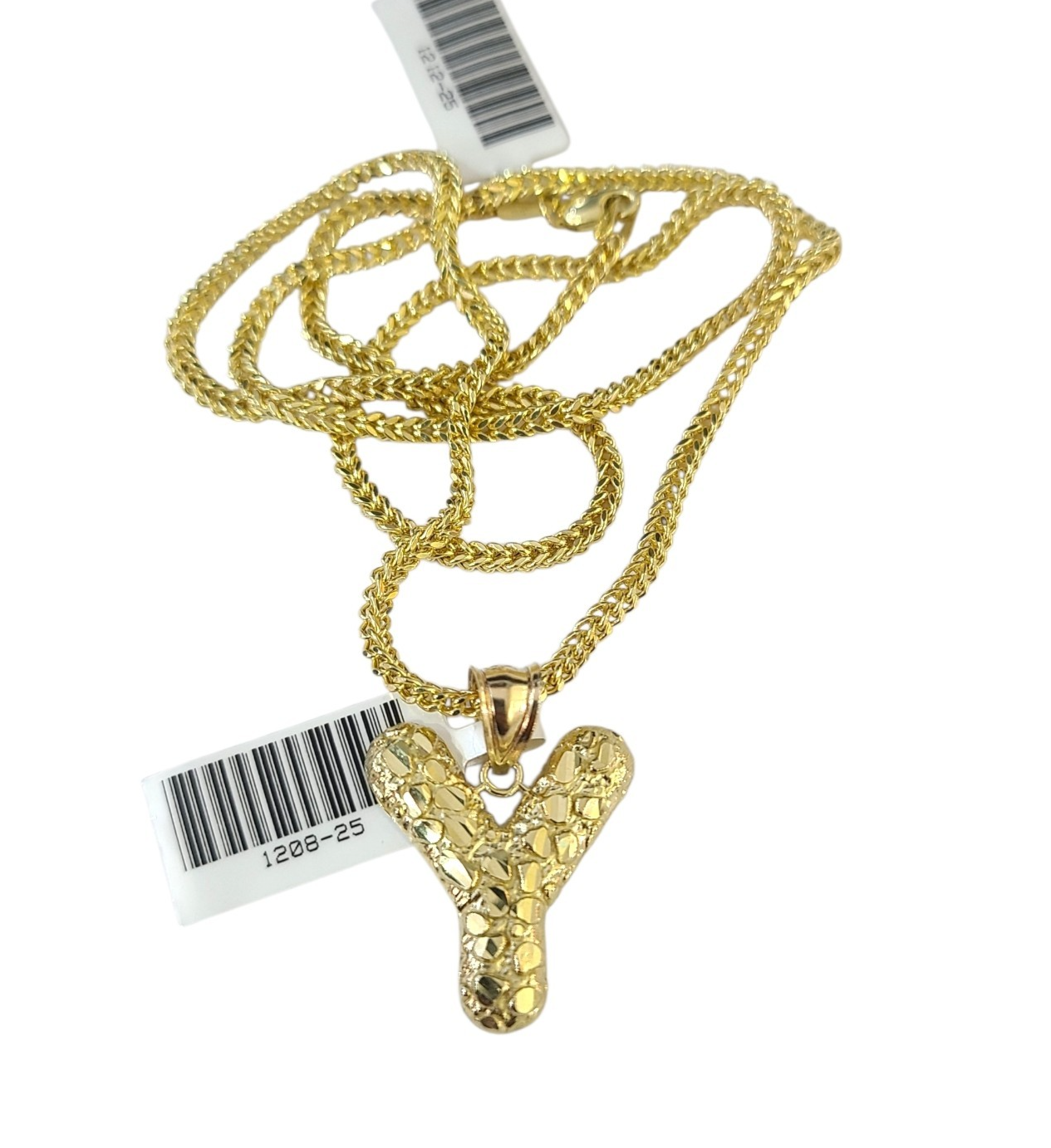 10k Gold Franco Chain Necklace SET 2.5mm 16"-26" Y Nugget Initial Charm Pendant