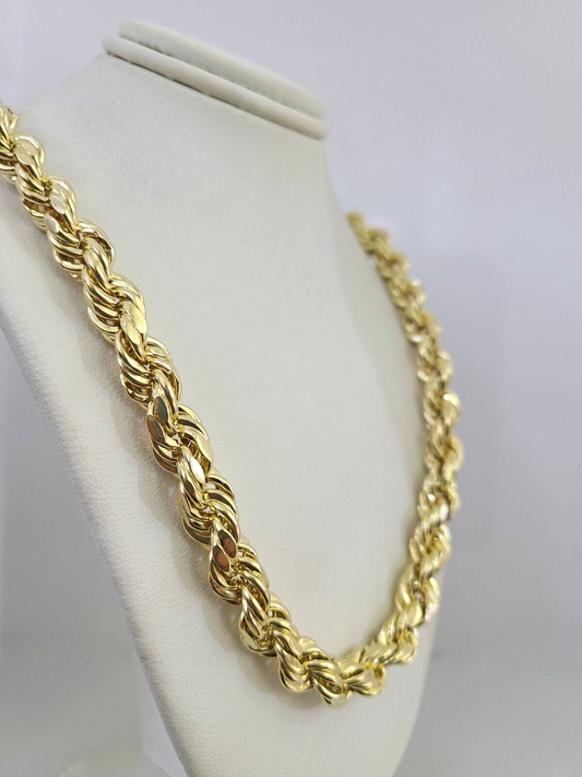 10k Rope Chain Necklace 10mm Thick Link Diamond Cut 22" Men Women Yellow Gold