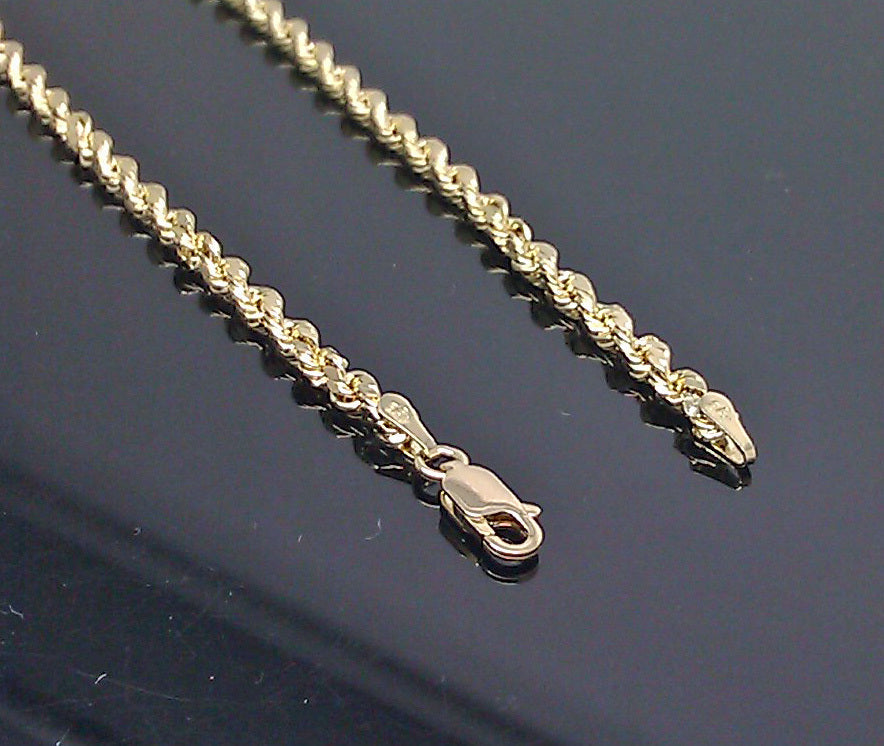 10K Solid Yellow Gold Rope Chain Diamond Cut 2mm 18 20 22 24 Inch