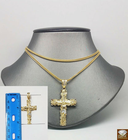 10k Yellow Gold Franco Chain Necklace Cross pendant charm 22" 24" 26" 28" 30"