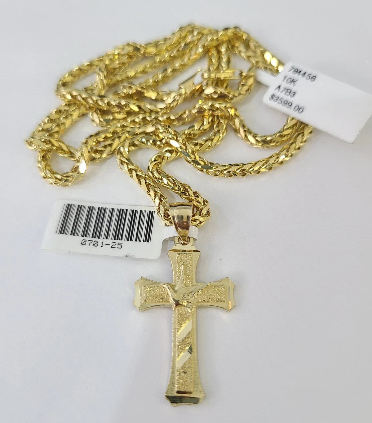 Yellow Jesus Chain REAL 10k Yellow Gold Palm Chain Jesus Cross Pendant Charm 3mm Necklace ...