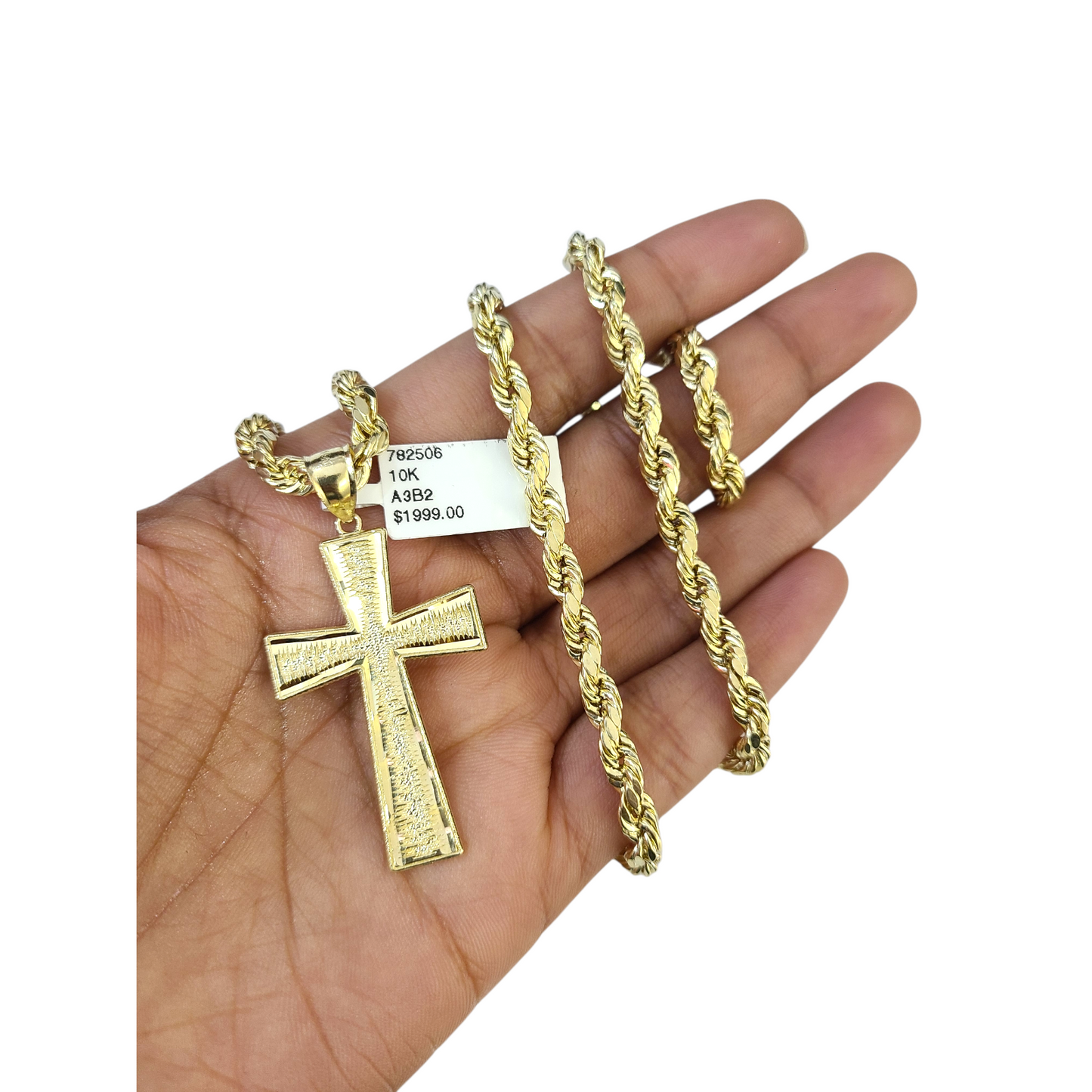 Real 10k Rope Chain Necklace Cross Charm Pendant Set 5mm 20"-30" Gold