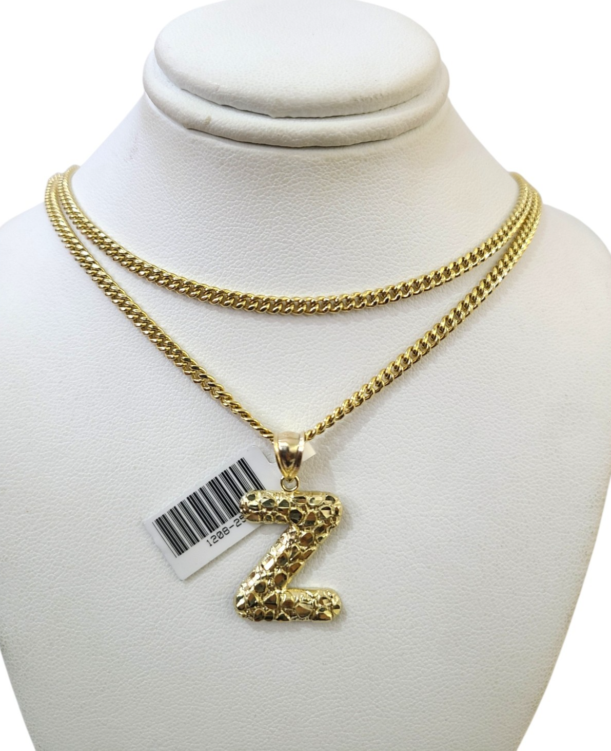 Real Gold 10k Miami Cuban Link Necklace 2.5mm Chain Z Initial Charm Pendant SET