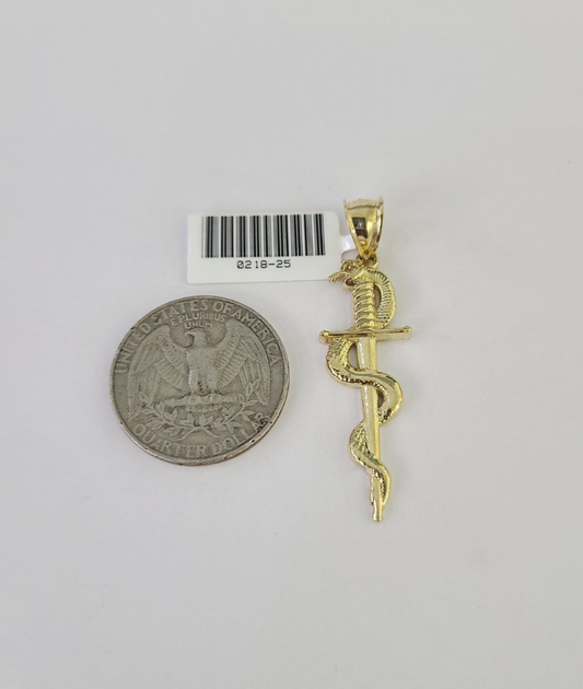 10k Snake Sword Charm Pendant REAL 10Kt Yellow Gold Genuine