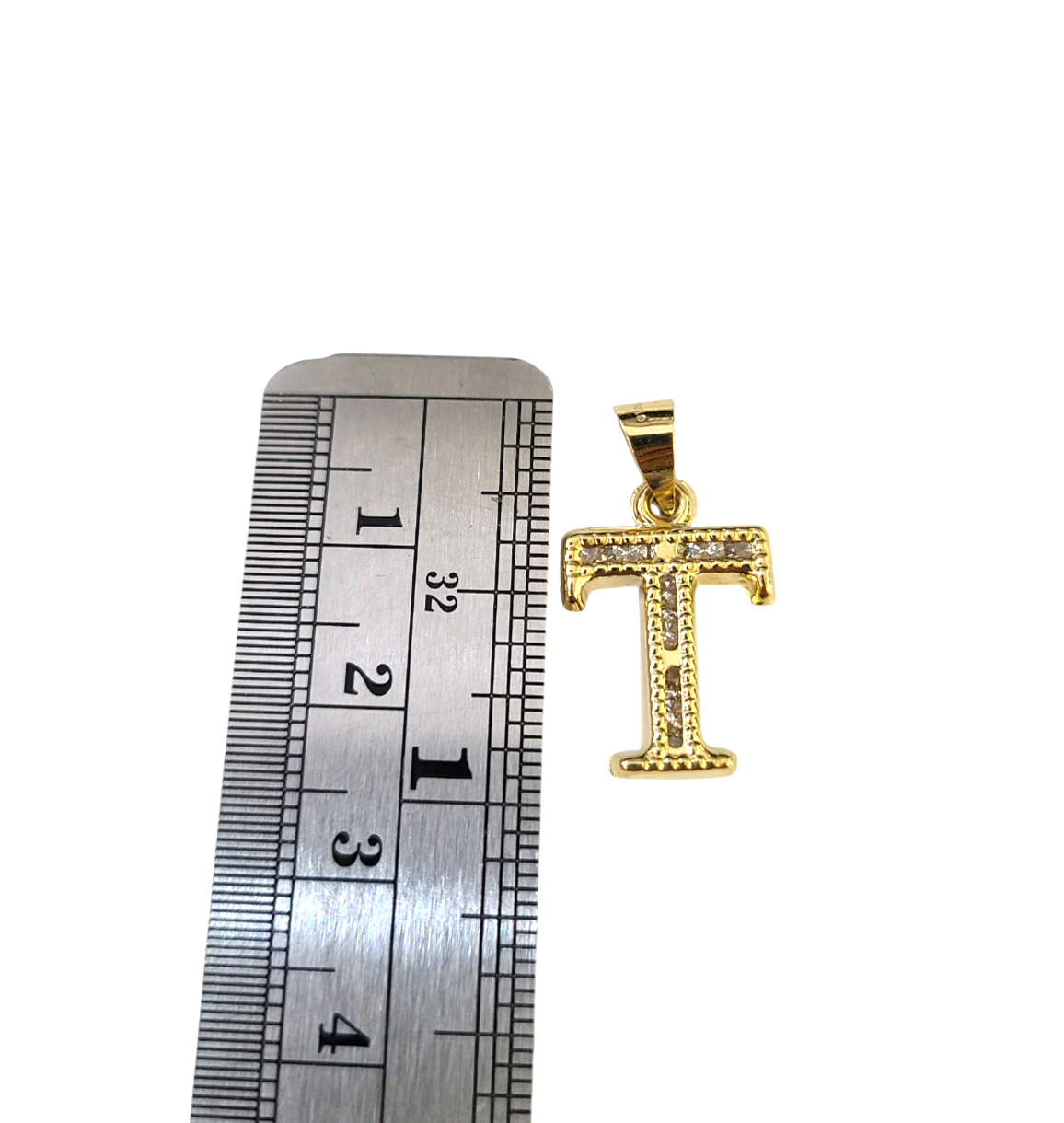 10k Gold Cuban Curb Chain Necklace T Initial Alphabet Pendant Charm 3mm Necklace