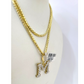 REAL 10k Yellow Gold Palm Chain M Diamond Initial Pendant Charm 3mm SET Necklace