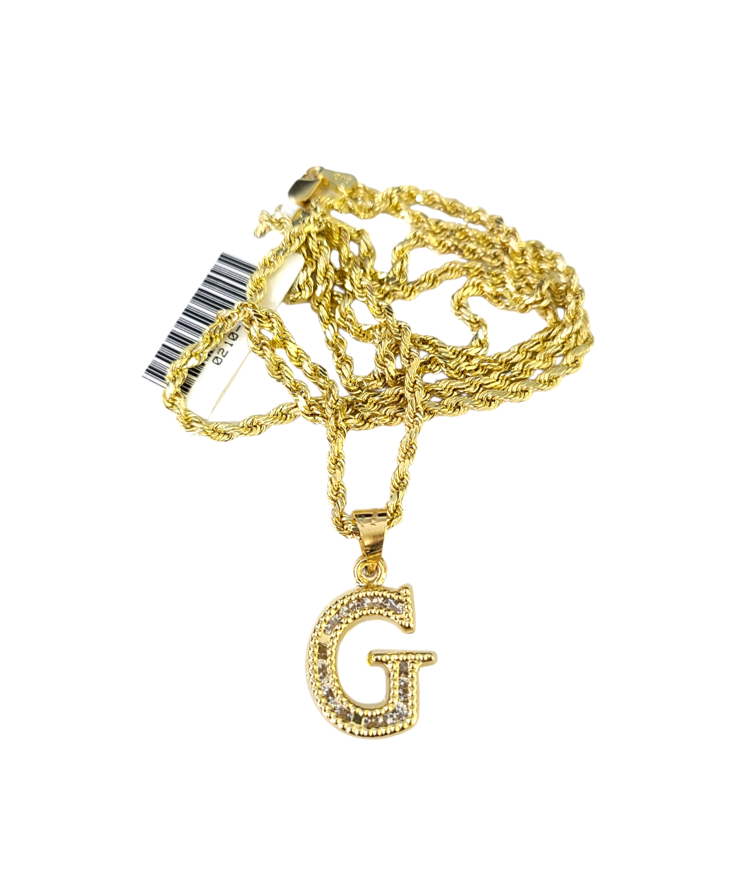 10k 2.5mm Rope Chain G Initial Alphabet Pendant 16"-28" Gold Set Charm Necklace