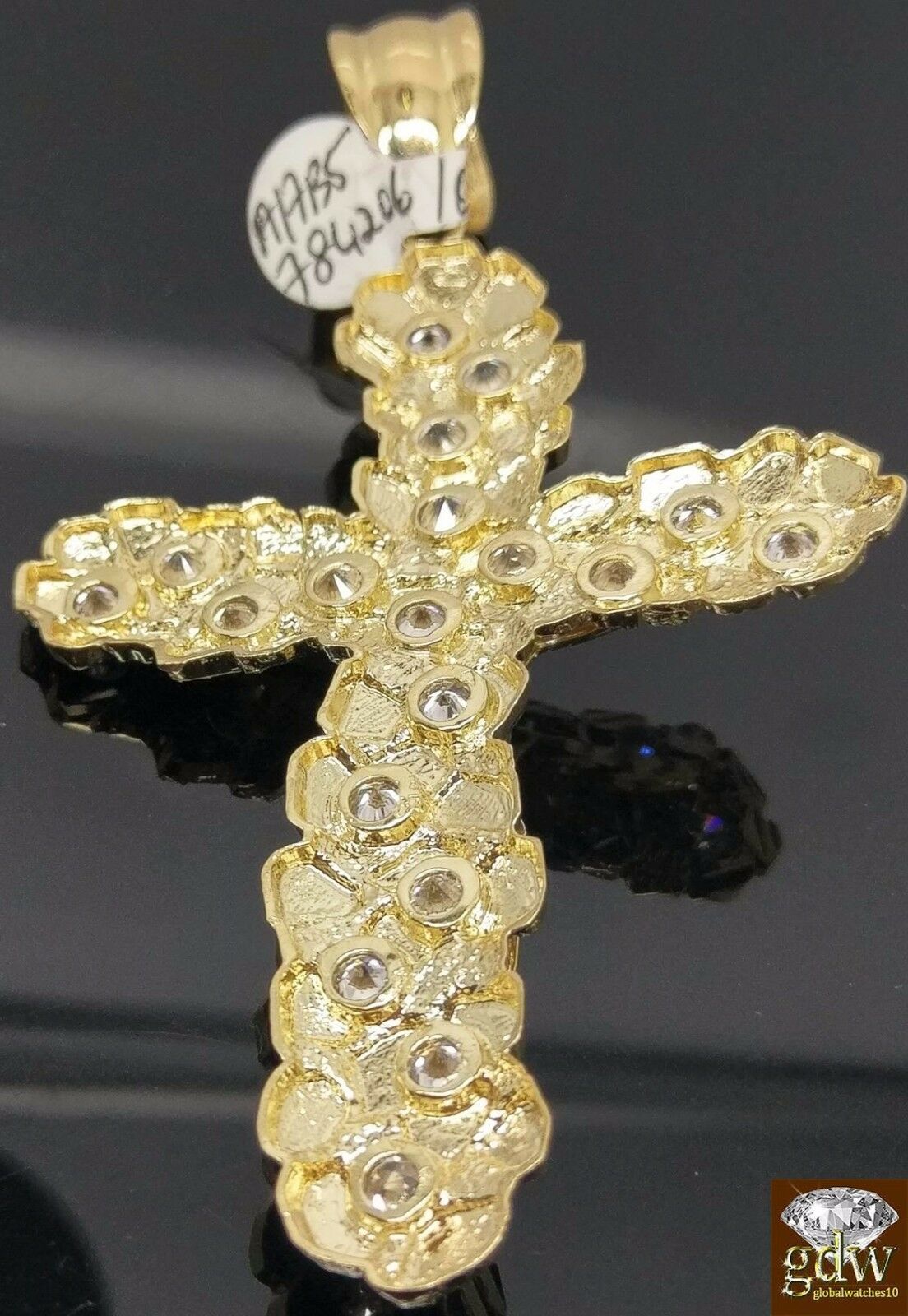 Real 10k Yellow Gold Free Shape Nugget Cross With 26 Inches Miami Cuban Chain