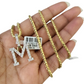 REAL 10k Yellow Gold Palm Chain M Diamond Initial Pendant Charm 3mm SET Necklace