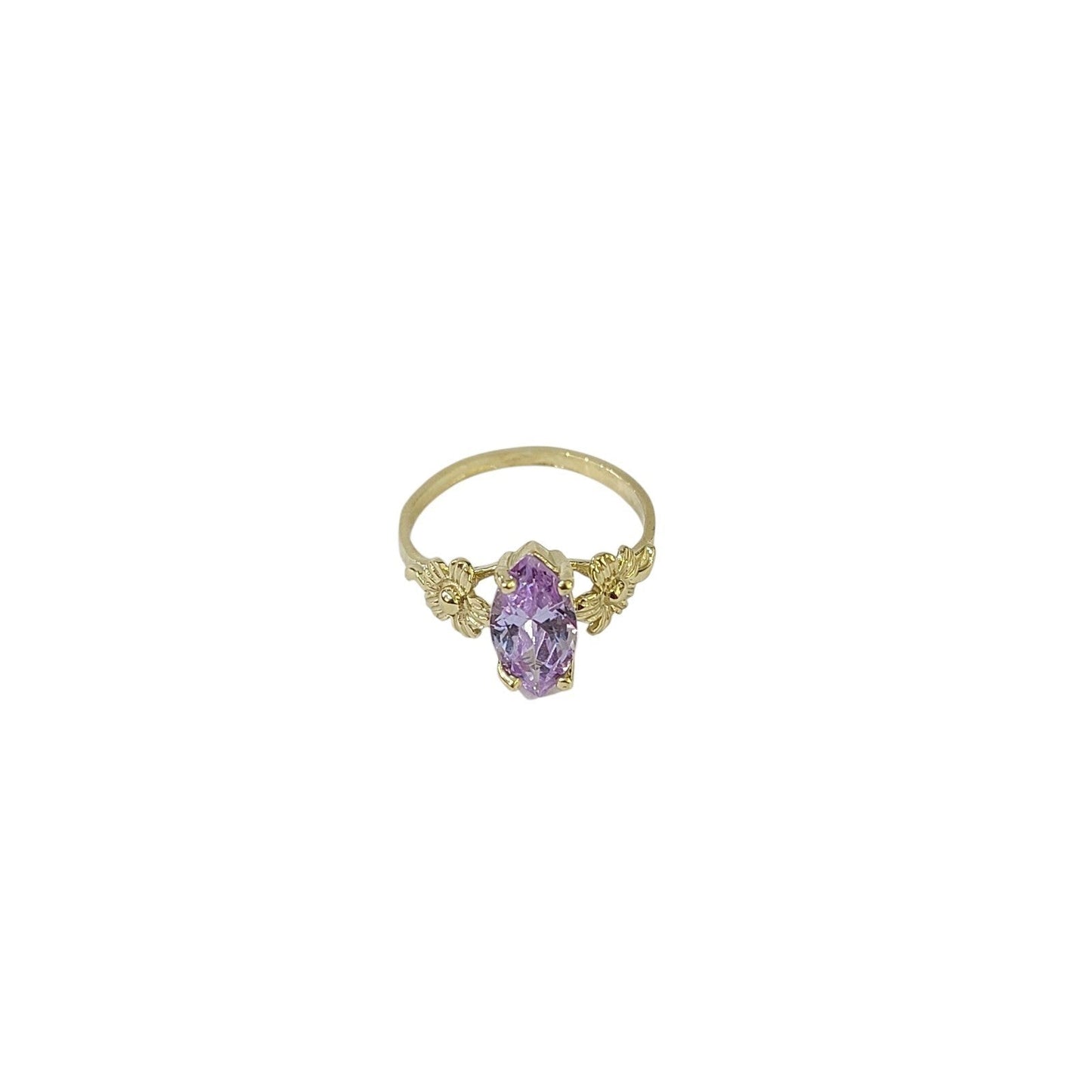 Real 10K Gold Ladies Floral Ring Marquise Cubic Zirconia Stone Ladies Statement