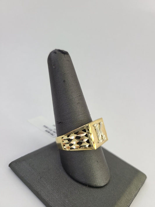 REAL Ring 10k Ring Alphabet K Initial Yellow Gold Genuine Mens