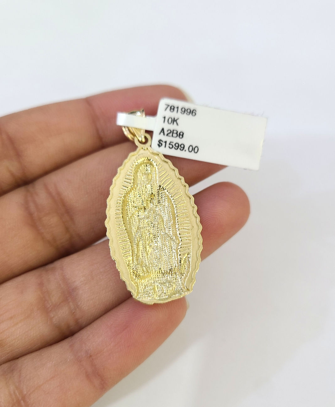 10k Gold Chain Cuban Curb 3mm Necklace Virgin Mary Charm Pendant Set 18"-28"