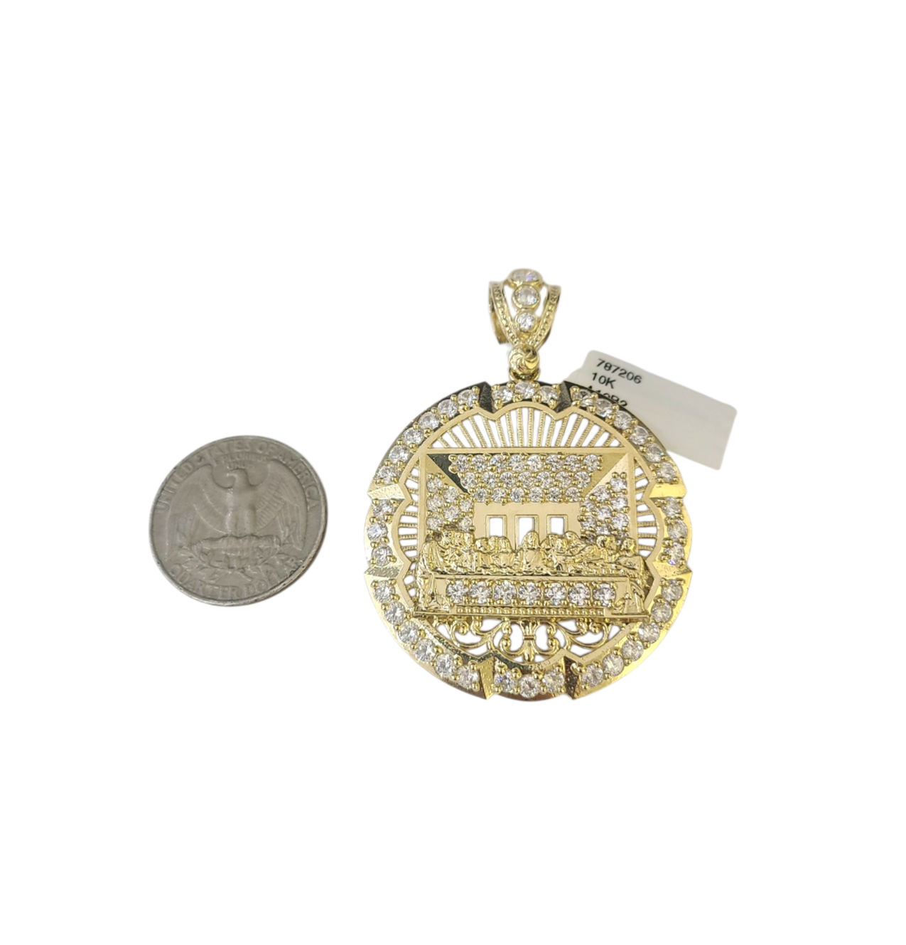 10k Yellow Gold Cuban Curb Chain SET Last Supper Pendant Charm 8mm Necklace Men