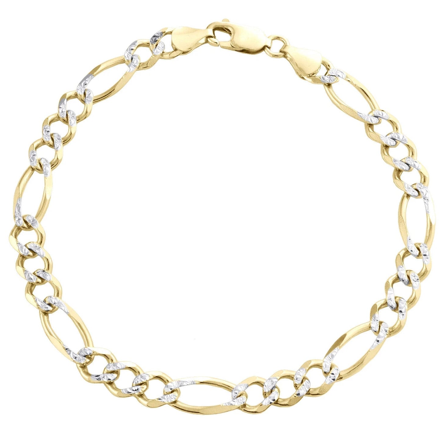 Mens Real 10k Yellow Gold Figaro Link Bracelet Diamond Cut 6.5 mm Solid 8 Inch