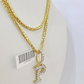 REAL 10k Yellow Gold Palm Chain P Diamond Initial Pendant Charm 3mm SET Necklace