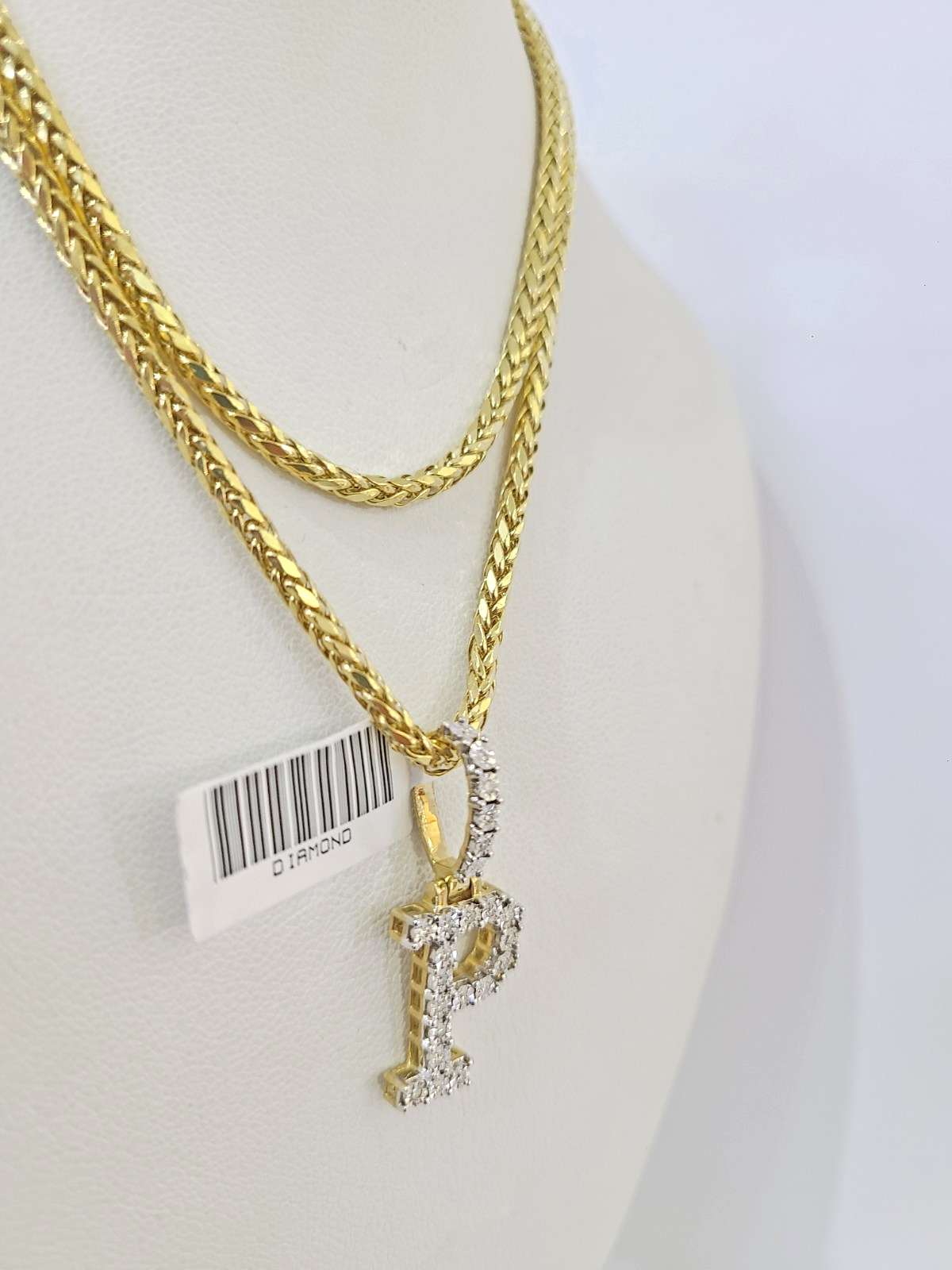REAL 10k Yellow Gold Palm Chain P Diamond Initial Pendant Charm 3mm SET Necklace