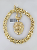10kt Gold Rope Chain Roaring Lion Charm Set 18"-30'' Inch 6mm Necklace Pendant