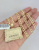 10k Gold Solid Cuban Curb Chain Necklace Last Supper Pendant Set 6mm 20"-30"