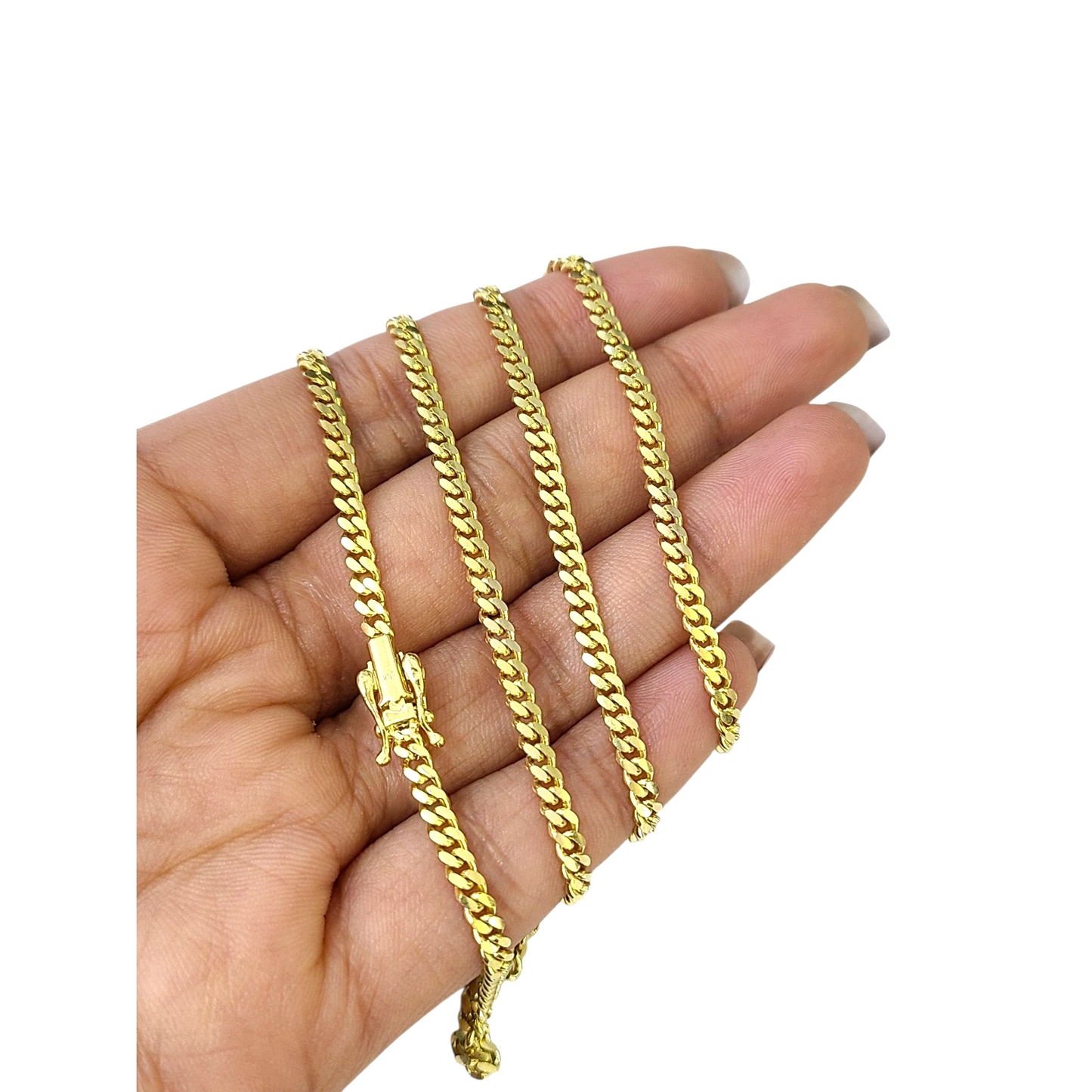 10k Solid Gold Miami Cuban Link Chain 3mm Necklace 18 20 22 24 Inches Men Women