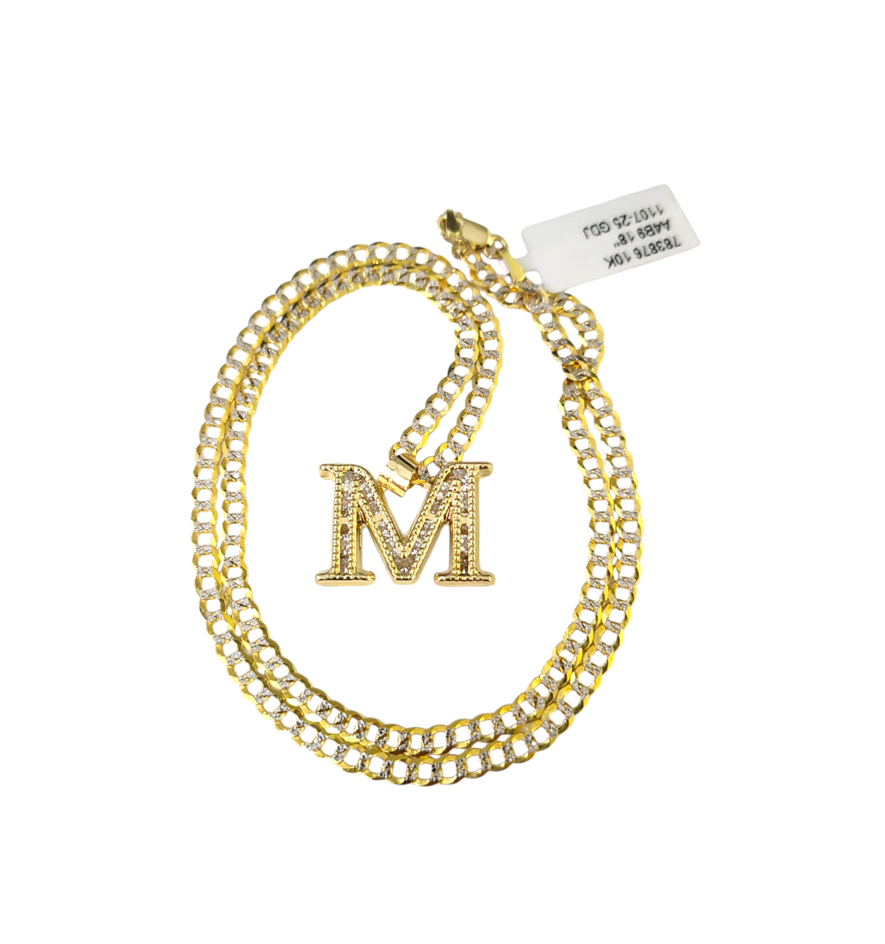 10k Gold Cuban Curb Chain Necklace M Initial Alphabet Pendant Charm 3mm Necklace
