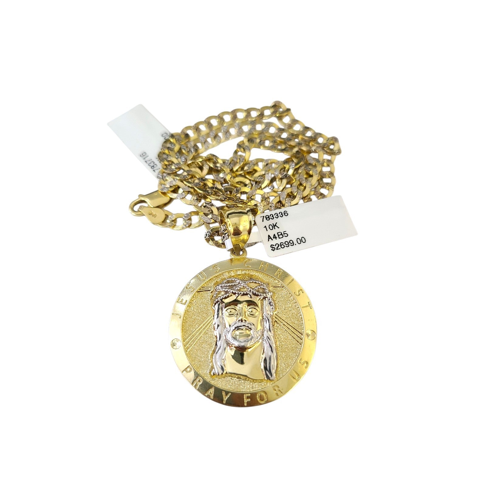 10k Gold Chain Necklace Jesus Christ Charm Pendant Set Cuban Curb 4mm 20"-30"