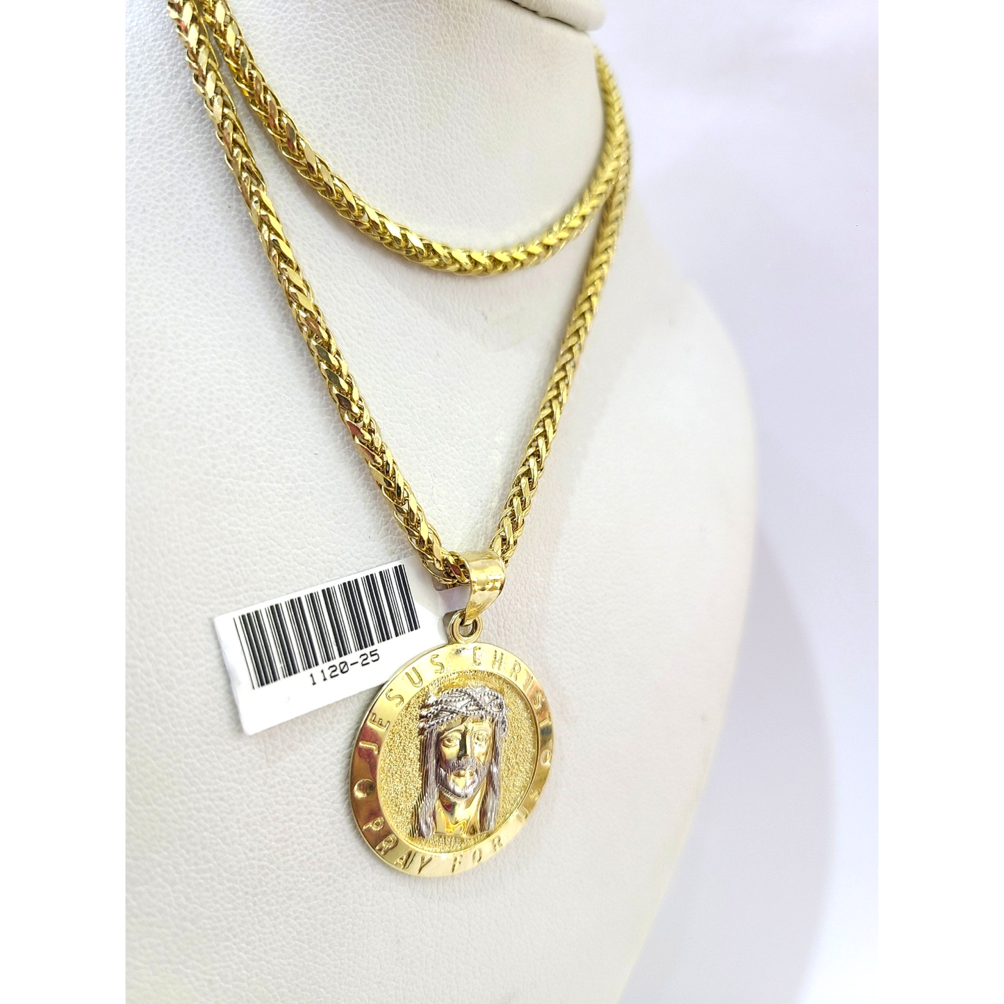 Real 10k Yellow Gold Palm Chain Jesus Christ Pendant Charm 3mm SET Necklace