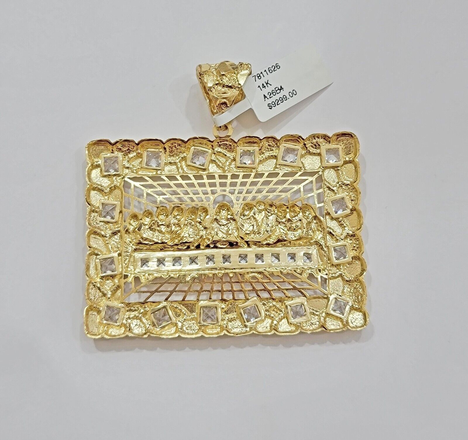Men's Real 14k Yellow Gold Pendant Nugget Last Supper Charm Medallion 2" 14kt