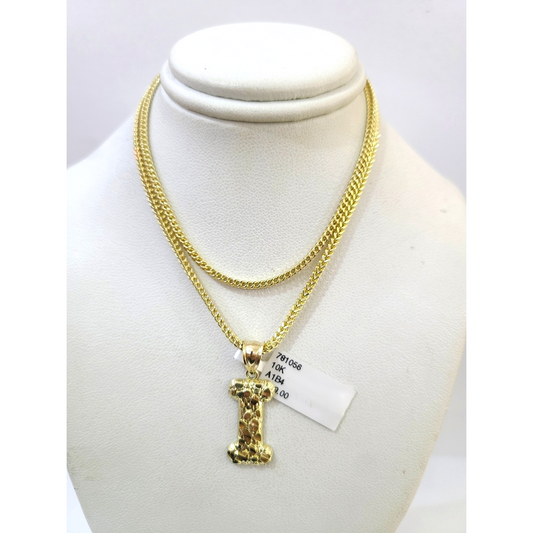 Real 10k Gold Franco Chain Pendant Necklace I Initial Charm SET 2.5mm 16"-26"