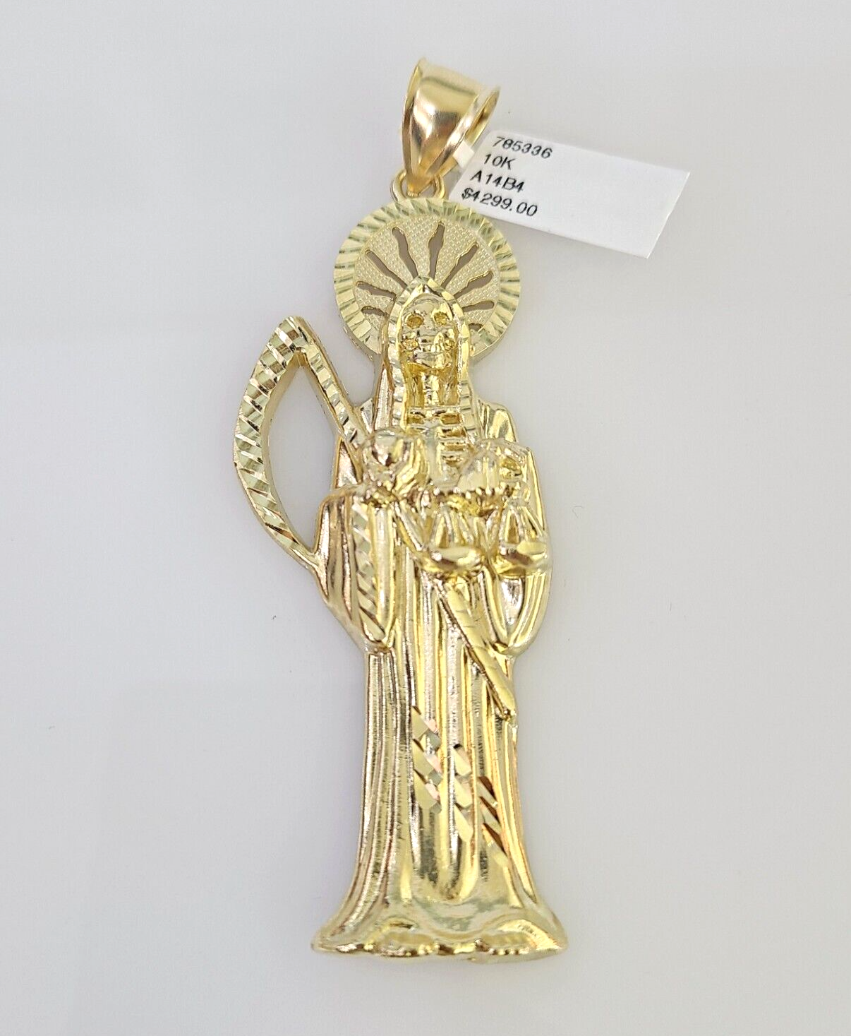 10k Saint Reaper Charm Pendant Mens REAL 10Kt Santa Muerte Yellow Gold