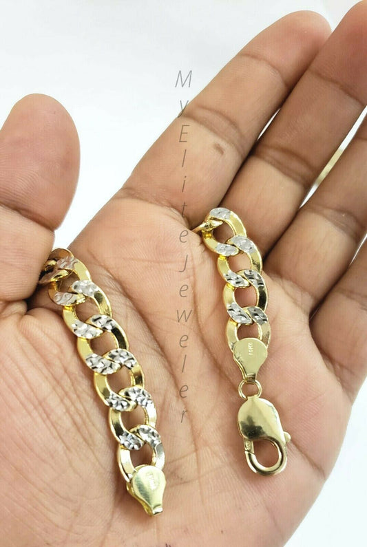10k Yellow Gold Bracelet Cuban Curb link 8 Inch 10mm Two-tone For Mens Real 10k