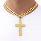 10k Real Gold Cuban Curb Chain Nugget Christ Cross Pendant SET 8mm Necklace Men