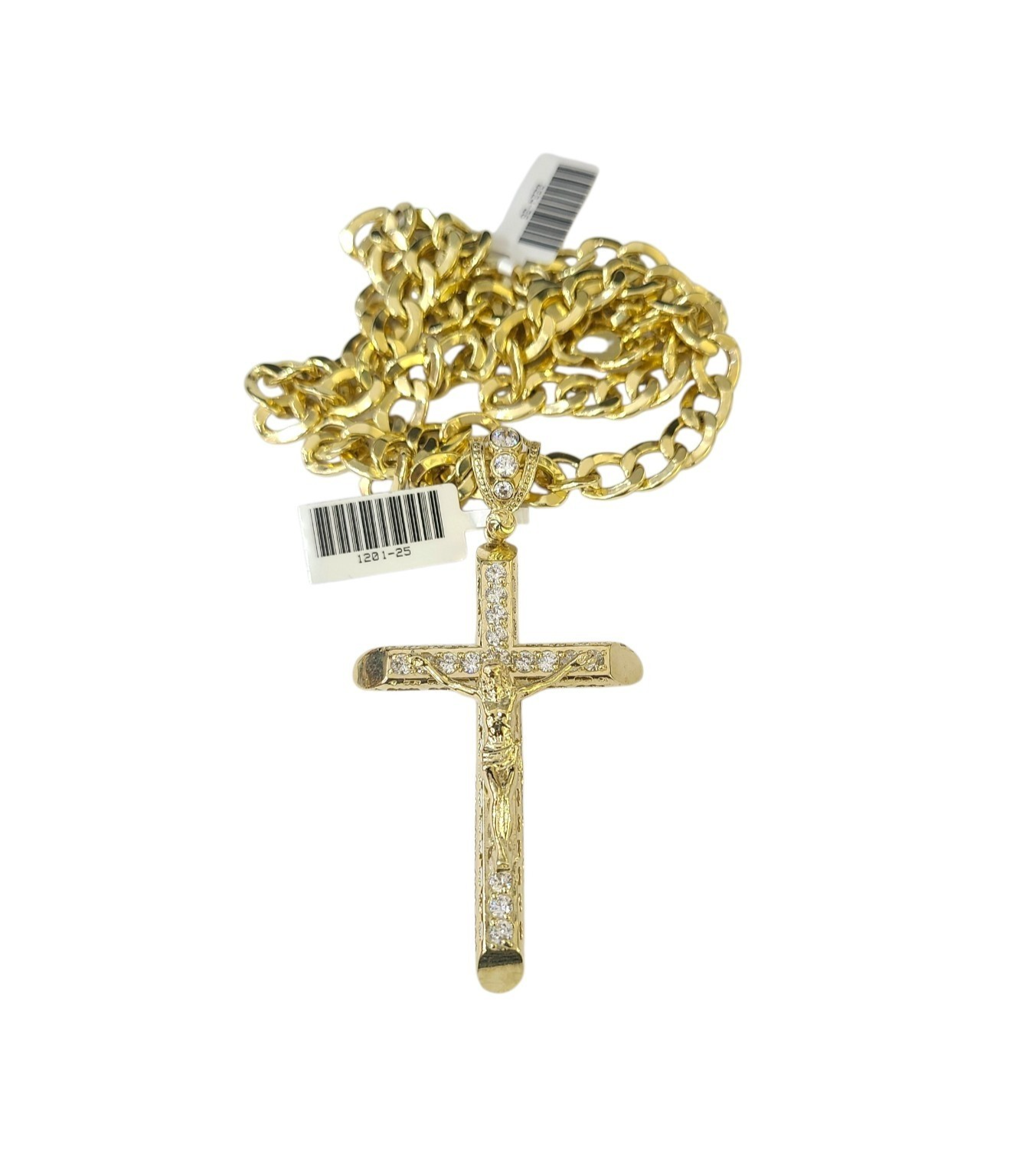 10k Yellow Gold Cuban Curb Chain Crucifix Cross Pendant Charm 8mm Necklace Men