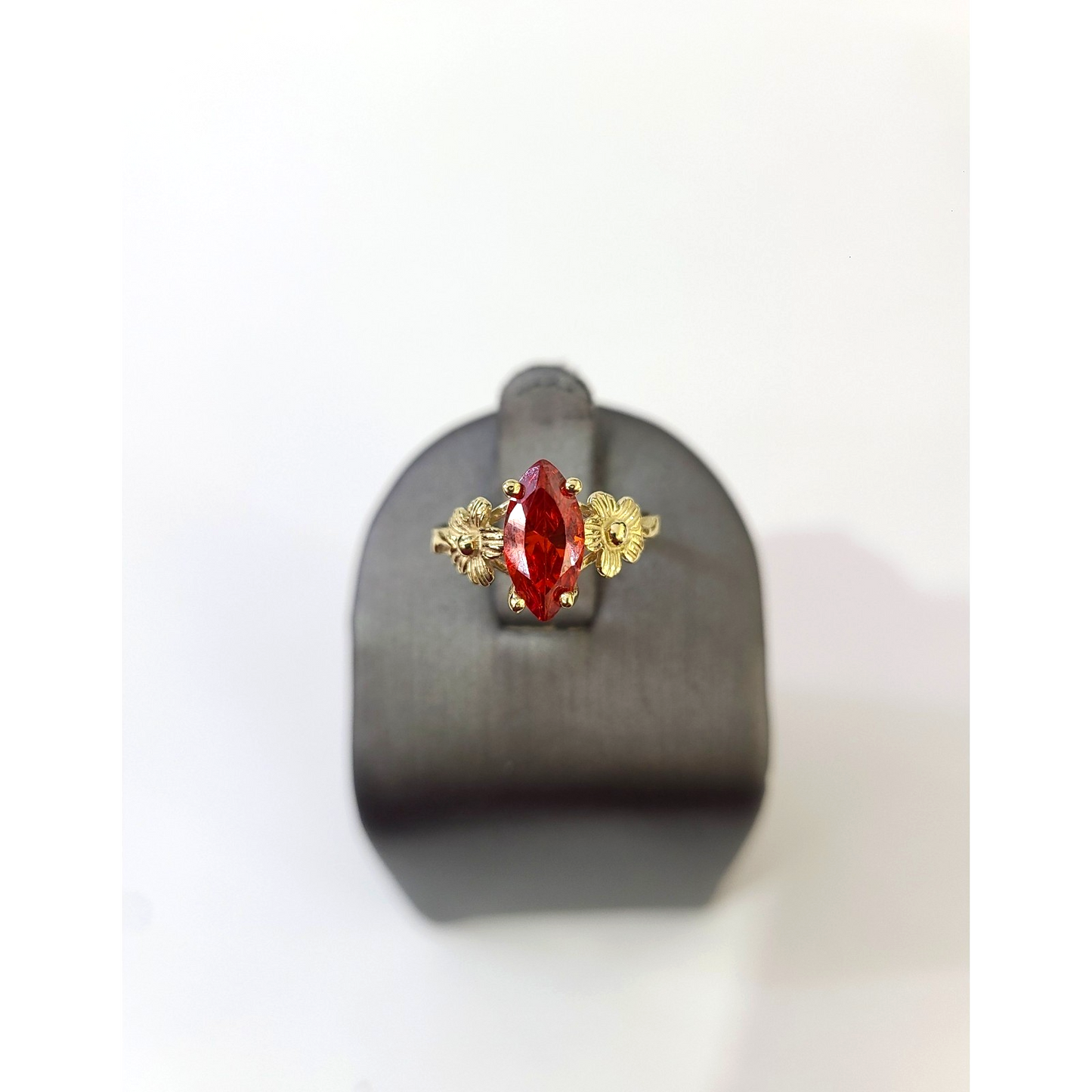10k Gold Floral Ring Orange Marquise CZ Stone Statement Ladies Statement