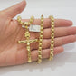 Real 10k Gold byzantine Chain Pendant Set 5mm Necklace With Jesus Cross Charm