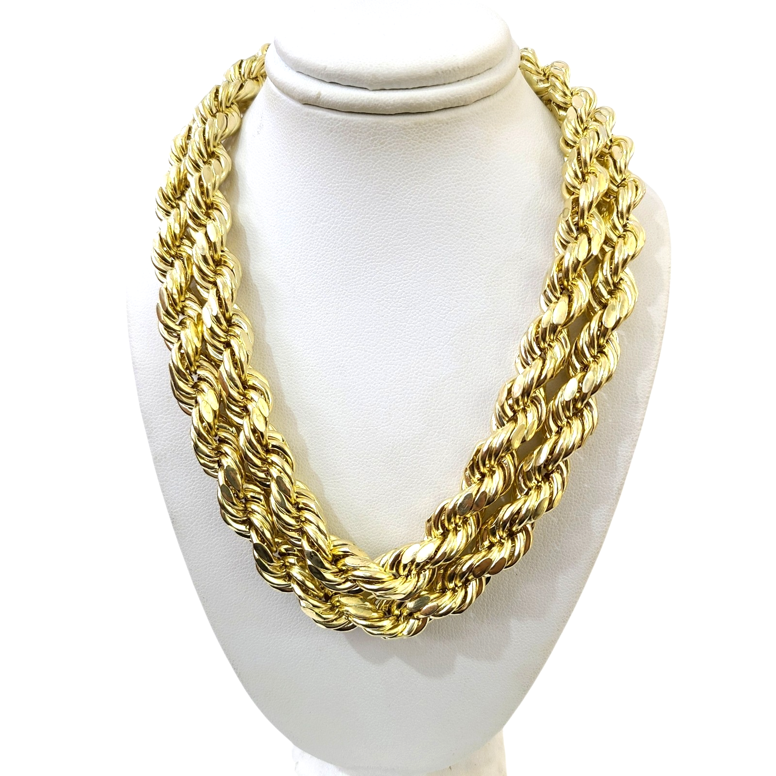 10k Yellow Gold Rope Chain Necklace 10mm 20-30 Inch Diamond Cuts Men's 10kt